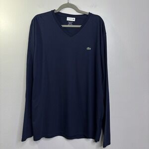 Lacoste Navy Blue long-sleeve V-neck shirt Size 3XL Regular Fit Pima Cotton